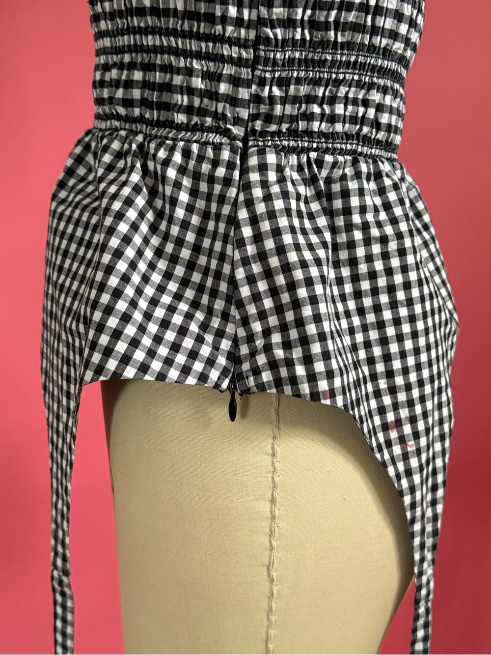 Sandy Liang Seal Top Gingham Garter Ruched Tie Tank Coquette Cottagecore Size 6 - Picture 11 of 15
